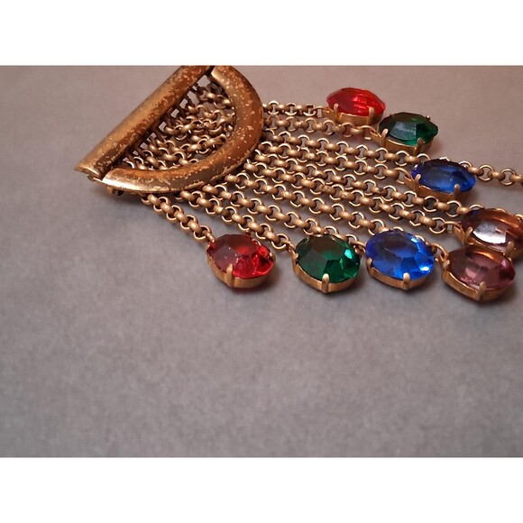 Vtg Rhinestone Fringe Brooch AB Pink Black Pin - Etsy Vintage Gem Tone Rhinestone Fringe Brooch